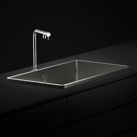 Chiuveta bucatarie inox CookingAid TASCA IRIS IR40 cu montaj pe blat, ventil scurgere automat cu capac scurgere invisibila, preaplin rotund si accesorii montaj [3]