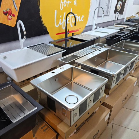 Chiuveta bucatarie inox CookingAid TASCA IRIS IR50 BM cu montaj pe blat, ventil scurgere automat cu capac scurgere invisibila, preaplin rotund si accesorii montaj [18]