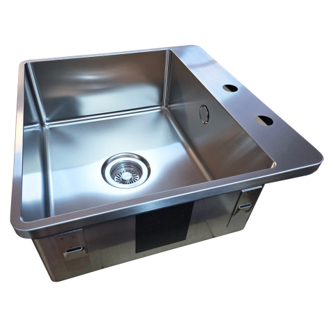 Chiuveta bucatarie inox CookingAid TASCA IRIS IR50 BM cu montaj pe blat, ventil scurgere automat cu capac scurgere invisibila, preaplin rotund si accesorii montaj [11]