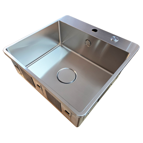 Chiuveta bucatarie inox CookingAid TASCA IRIS IR50 BM cu montaj pe blat, ventil scurgere automat cu capac scurgere invisibila, preaplin rotund si accesorii montaj [15]