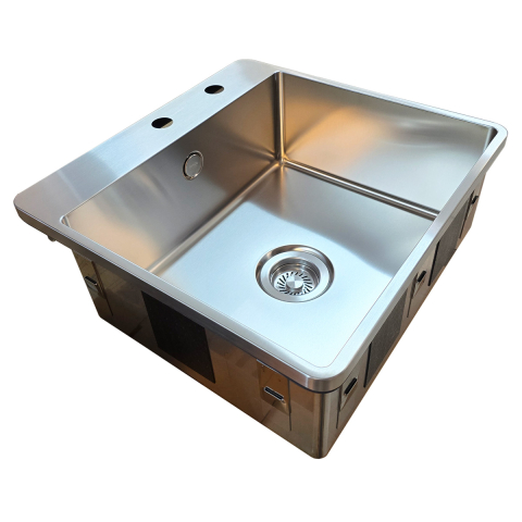 Chiuveta bucatarie inox CookingAid TASCA IRIS IR50 BM cu montaj pe blat, ventil scurgere automat cu capac scurgere invisibila, preaplin rotund si accesorii montaj [13]