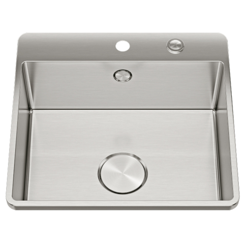 Chiuveta bucatarie inox CookingAid TASCA IRIS IR50 BM cu montaj pe blat, ventil scurgere automat cu capac scurgere invisibila, preaplin rotund si accesorii montaj [6]