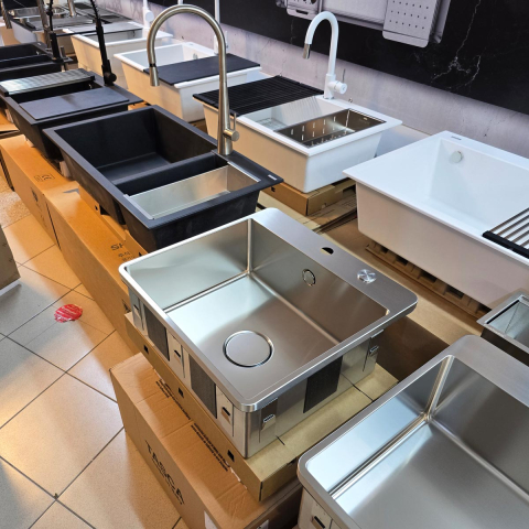 Chiuveta bucatarie inox CookingAid TASCA IRIS IR50 BM cu montaj pe blat, ventil scurgere automat cu capac scurgere invisibila, preaplin rotund si accesorii montaj [19]