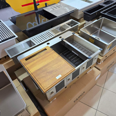 Chiuveta bucatarie inox CookingAid TASCA IRIS IR70 cu montaj pe blat, ventil scurgere automat cu capac scurgere invisibila, preaplin rotund si accesorii montaj [10]