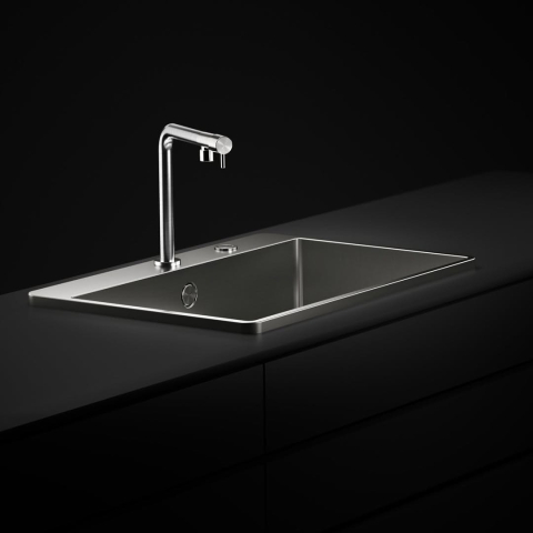 Chiuveta bucatarie inox CookingAid TASCA IRIS IR70 cu montaj pe blat, ventil scurgere automat cu capac scurgere invisibila, preaplin rotund si accesorii montaj [1]