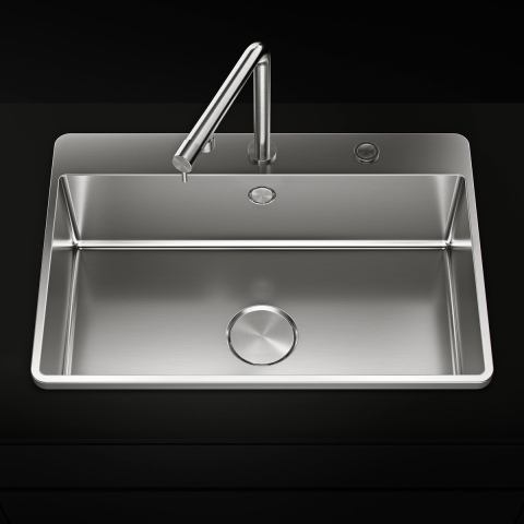 Chiuvete & Baterii - Chiuveta bucatarie inox CookingAid TASCA IRIS IR70 cu montaj pe blat, ventil scurgere automat cu capac scurgere invisibila, preaplin rotund si accesorii montaj