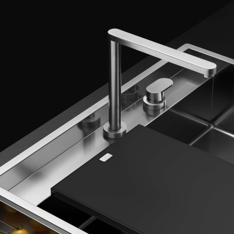 Chiuveta bucatarie inox CookingAid TASCA PHANTOM BACK PT65 INVISIBLE cu montaj pe blat, sub blat, la nivelul blatului sau sub geam si accesorii montaj [1]