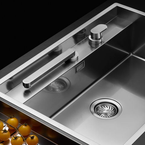 Chiuveta bucatarie inox CookingAid TASCA PHANTOM BACK PT74 INVISIBLE cu montaj pe blat, sub blat, la nivelul blatului sau sub geam si accesorii montaj [1]