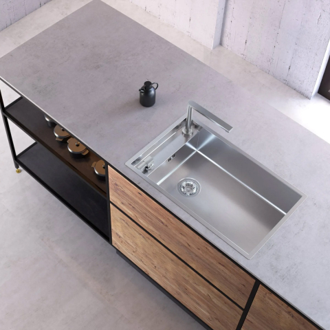 Chiuvete - Chiuveta bucatarie inox CookingAid TASCA PHANTOM SIDE PA60 INVISIBLE cu montaj pe blat, sub blat, la nivelul blatului sau sub geam si accesorii montaj