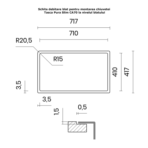 Chiuveta bucatarie inox CookingAid TASCA PURA SLIM CA70 cu montaj 8mm pe blat sau la nivelul blatului si accesorii montaj [21]