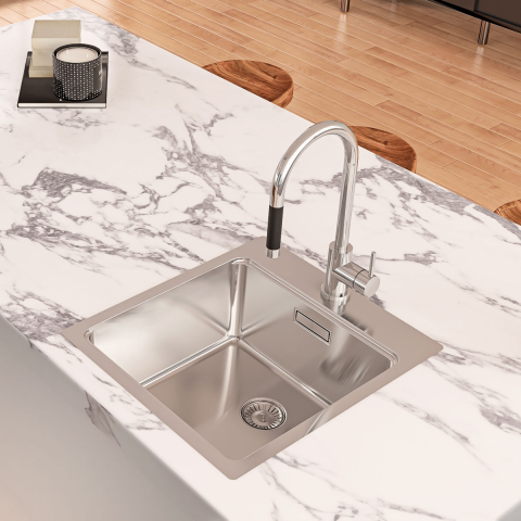 Chiuveta bucatarie inox CookingAid UNA 46 + Bonus: tocator Bambus + accesorii montaj [8]