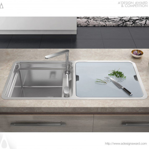 Chiuveta bucatarie inox CookingAid VISION 100 INVISIBLE montaj sub geam cu baterie telescopica integrata, tocator sticla temperizata + accesorii montaj [5]