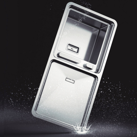 Chiuveta bucatarie inox CookingAid VISION 100 INVISIBLE montaj sub geam cu baterie telescopica integrata, tocator sticla temperizata + accesorii montaj [8]