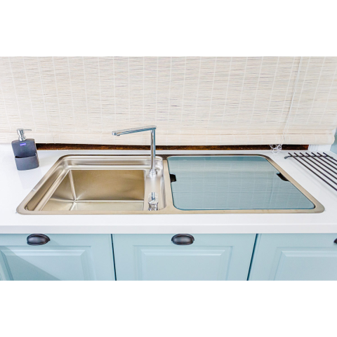 Chiuveta bucatarie inox CookingAid VISION 100 INVISIBLE montaj sub geam cu baterie telescopica integrata, tocator sticla temperizata + accesorii montaj [1]