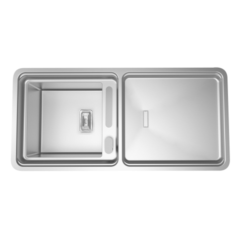 Chiuveta bucatarie inox CookingAid VISION 100 INVISIBLE montaj sub geam cu baterie telescopica integrata, tocator sticla temperizata + accesorii montaj [2]