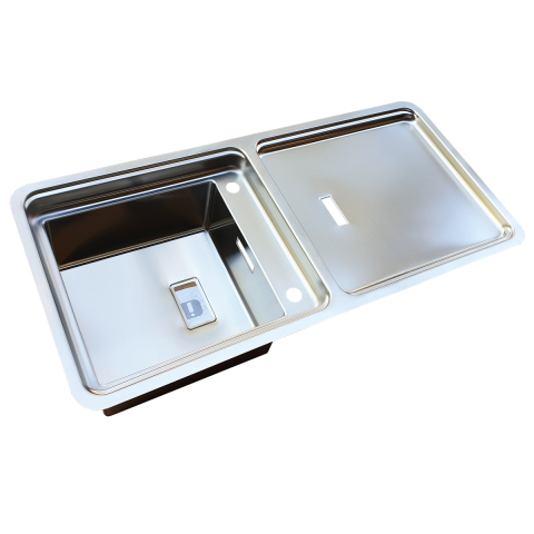 Chiuveta bucatarie inox CookingAid VISION 100 INVISIBLE montaj sub geam cu baterie telescopica integrata, tocator sticla temperizata + accesorii montaj [14]