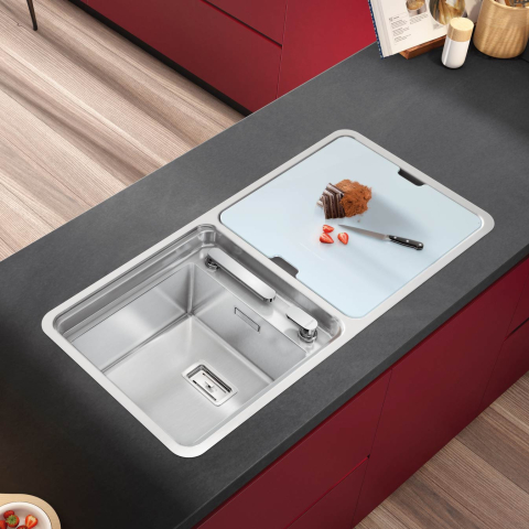 Chiuveta bucatarie inox CookingAid VISION 100 INVISIBLE montaj sub geam cu baterie telescopica integrata, tocator sticla temperizata + accesorii montaj [0]