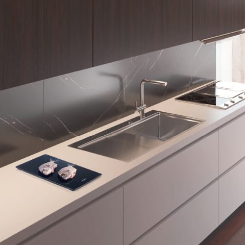 Chiuveta bucatarie inox CookingAid XERON 105 RIGHT cu ventil scurgere dreptunghiular automat si accesorii montaj [2]