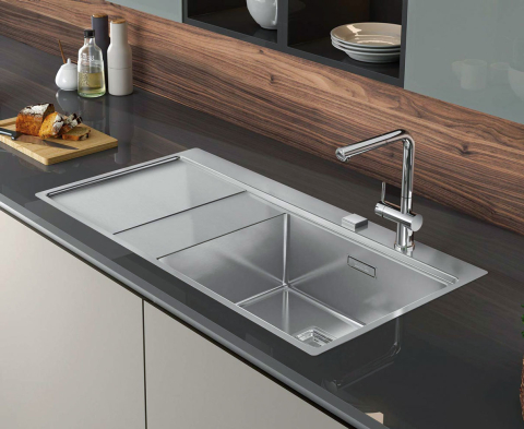 Chiuveta bucatarie inox CookingAid XERON 105 RIGHT cu ventil scurgere dreptunghiular automat si accesorii montaj [1]