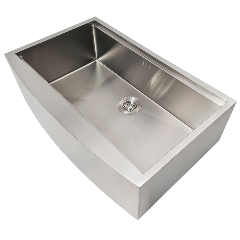 Chiuveta bucatarie inox cu front vizibil CookingAid FARMHOUSE Apron Large Workstation cu scurgator vase/paste/fructe, gratar rulabil inox, dozator sapun, tocator Sapele si accesorii montaj [14]