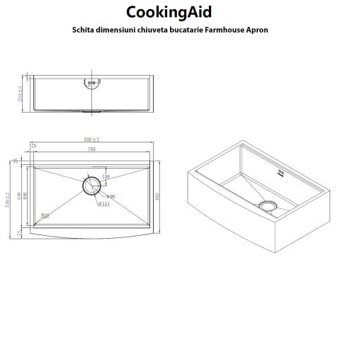 Chiuveta bucatarie inox cu front vizibil CookingAid FARMHOUSE Apron Large Workstation cu scurgator vase/paste/fructe, gratar rulabil inox, dozator sapun, tocator Sapele si accesorii montaj [24]