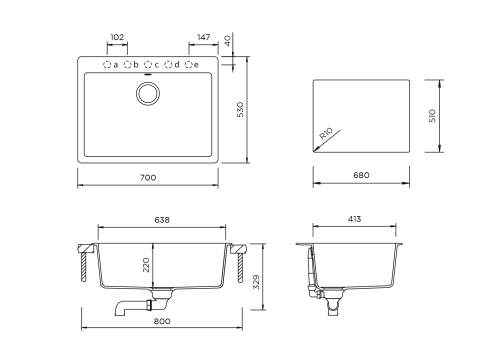 Chiuveta bucatarie Schock Galaxy N-100L Cristadur Puro 700 x 530 mm, compozit granit, montare pe blat, negru intens [2]