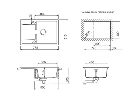 Chiuveta bucatarie Schock Mono D-100 Cristadur Puro 765 x 510 mm, compozit granit, reversibila, montare pe blat, negru intens [2]