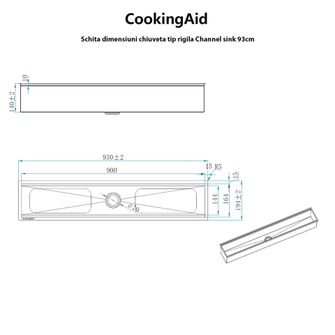 Chiuveta ingusta scurgere multifunctionala tip rigola / canal / jgheab drenare CookingAid Channel sink 93cm cu 4 accesorii incluse [24]