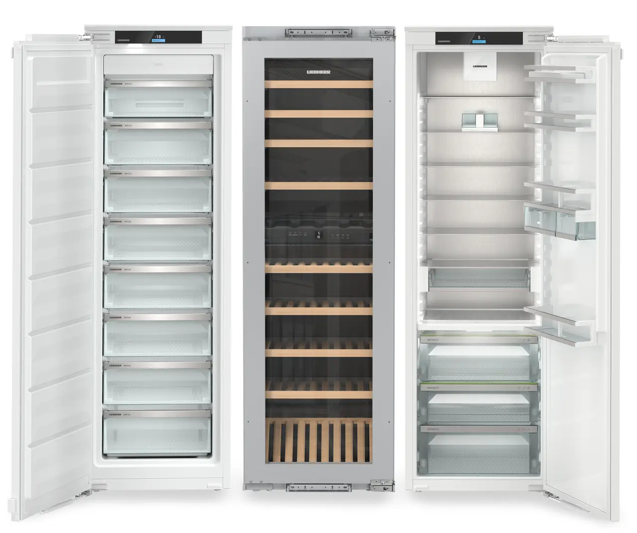 Side by side - Combina frigorifica incorporabila Side by Side Liebherr Prime IXRFW 5150, BioFresh, NoFrost, 768 l, SuperCool, Vitrina vinuri, SuperSilent, SmartDeviceBox integrat