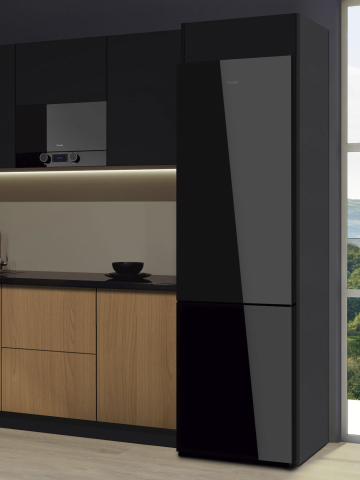 Freestanding - Combină frigorifică Pando PFLC COMBI, 367 l, NoFrost, Natural Flow Cooling, UltraFresh, sticlă neagră, freestanding