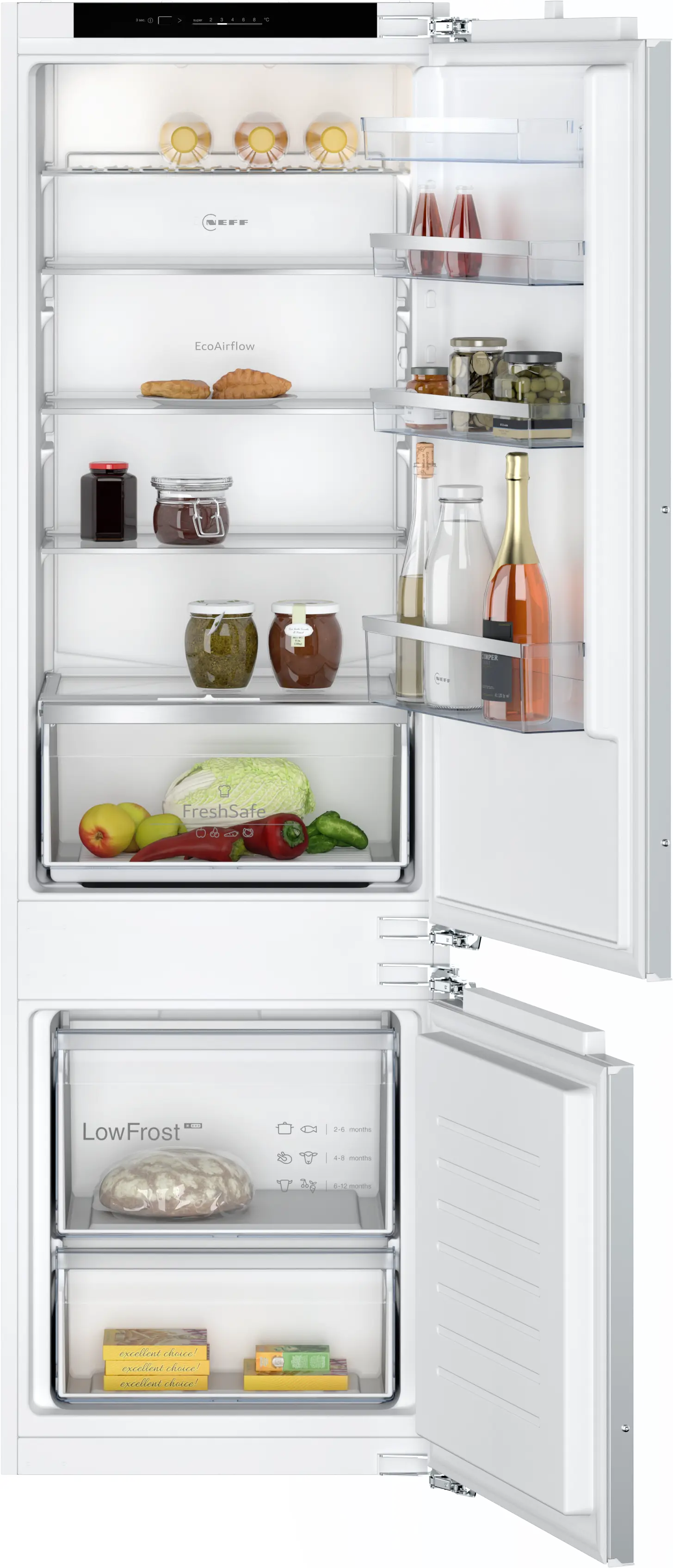 Electrocasnice - Frigider combină incorporabil NEFF KI5872FE0 N50, 270 L, Low Frost, Fresh Safe, Eco Air Flow, LED, 177 cm, alb