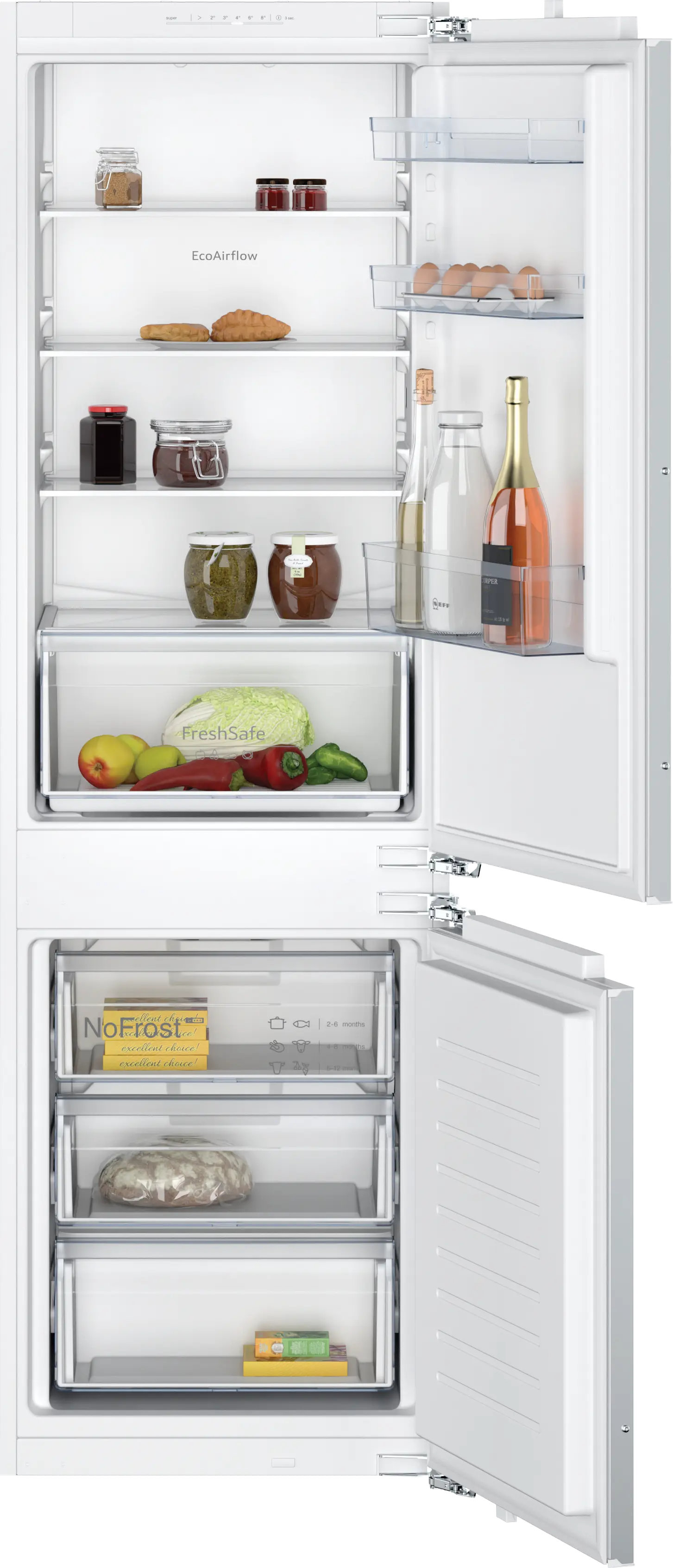 Electrocasnice - Frigider combină incorporabil NEFF KI7861FE0 N30, 260 L, No Frost, Fresh Safe, Eco Air Flow, LED, 177 cm, alb