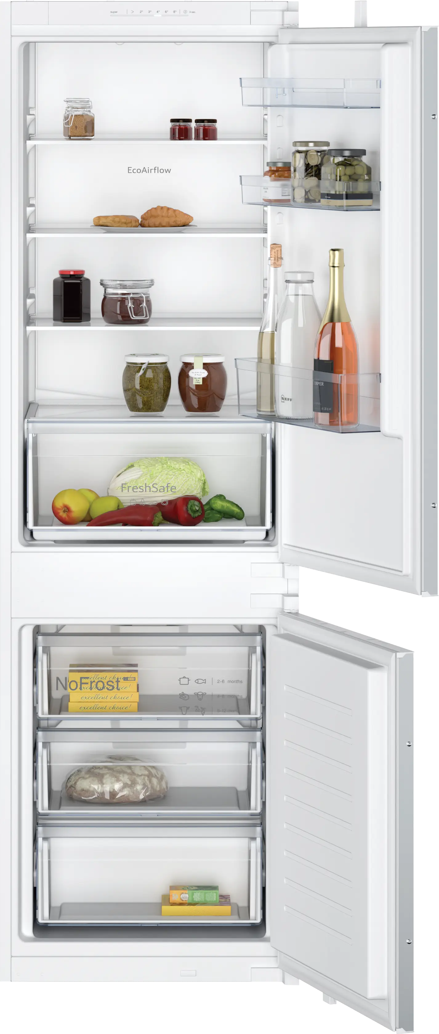 Electrocasnice - Frigider combină incorporabil NEFF KI7861SE0 N30, 260 L, No Frost, Fresh Safe, Eco Air Flow, LED, 177 cm, alb