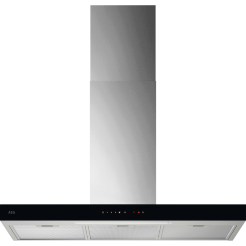 Hote incorporabile - Hota incorporabila decorativa AEG GB67D91HL, Putere de absorbtie 730 mc/h, Conectivitate plita,  Functie Breeze, Control electronic,90 cm, Inox