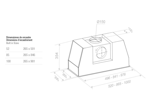Hota incorporabila Pando PRO, putere motor V.850 mc/h, 85 cm, inox, A+, filtre profesionale din inox [1]