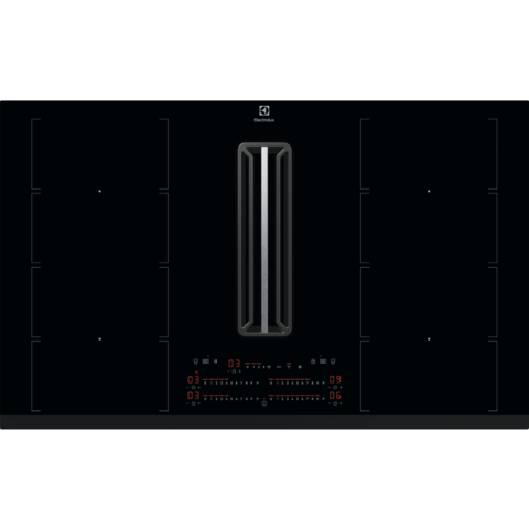 Electrocasnice - Plită cu inducție cu hotă integrată Electrolux KCC85450, 83 cm, 4 zone gătit, Clasă energetică A+, 630 m³/h, FlexiBridge, Booster, Control Touch, Negru