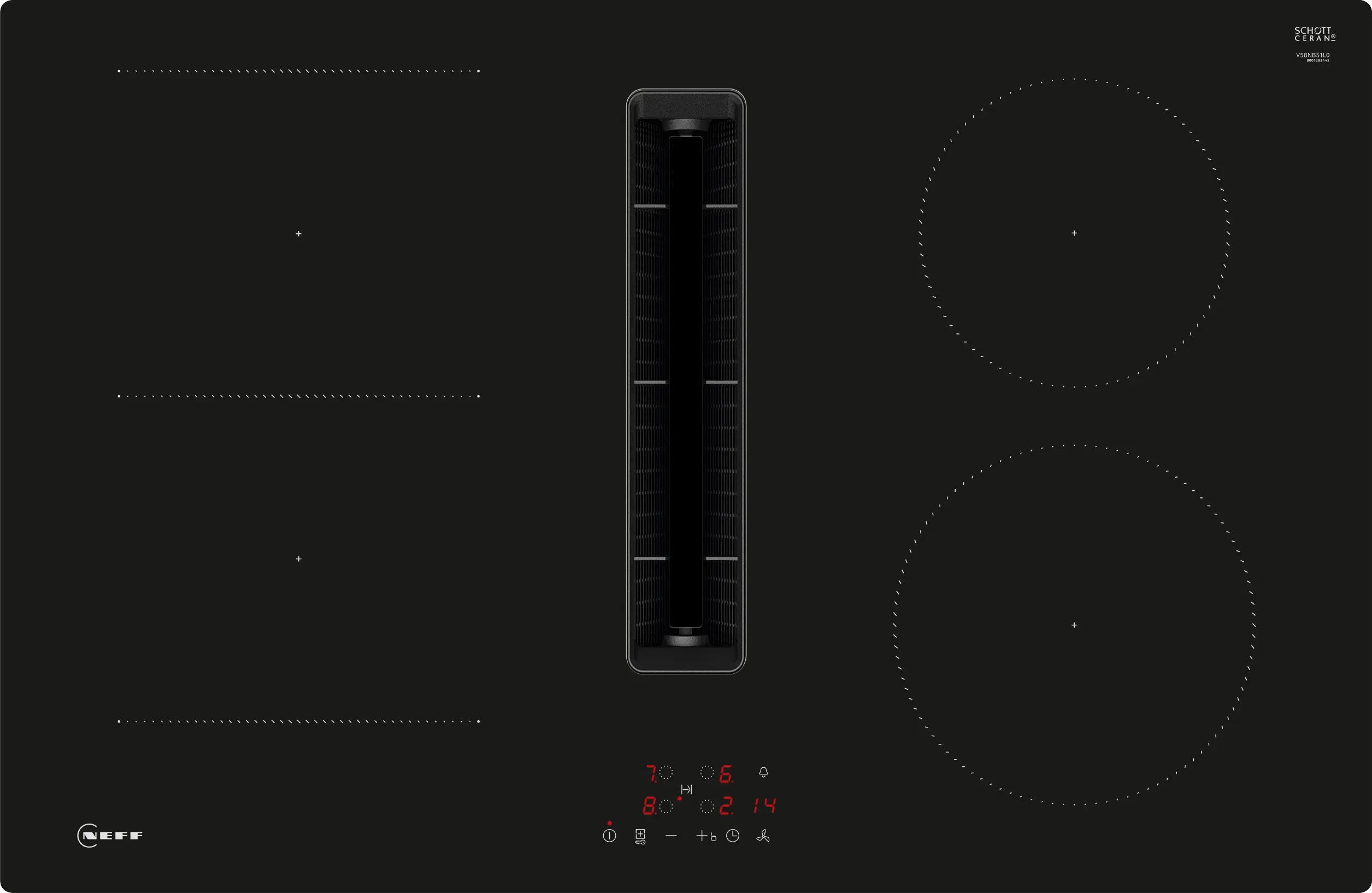 Electrocasnice - Plită cu inducție cu hotă integrată NEFF N50 V58NBS1L0, 80 cm, 4 zone Combi Induction, Touch Control, 500 m³/h, sticlă ceramică neagră