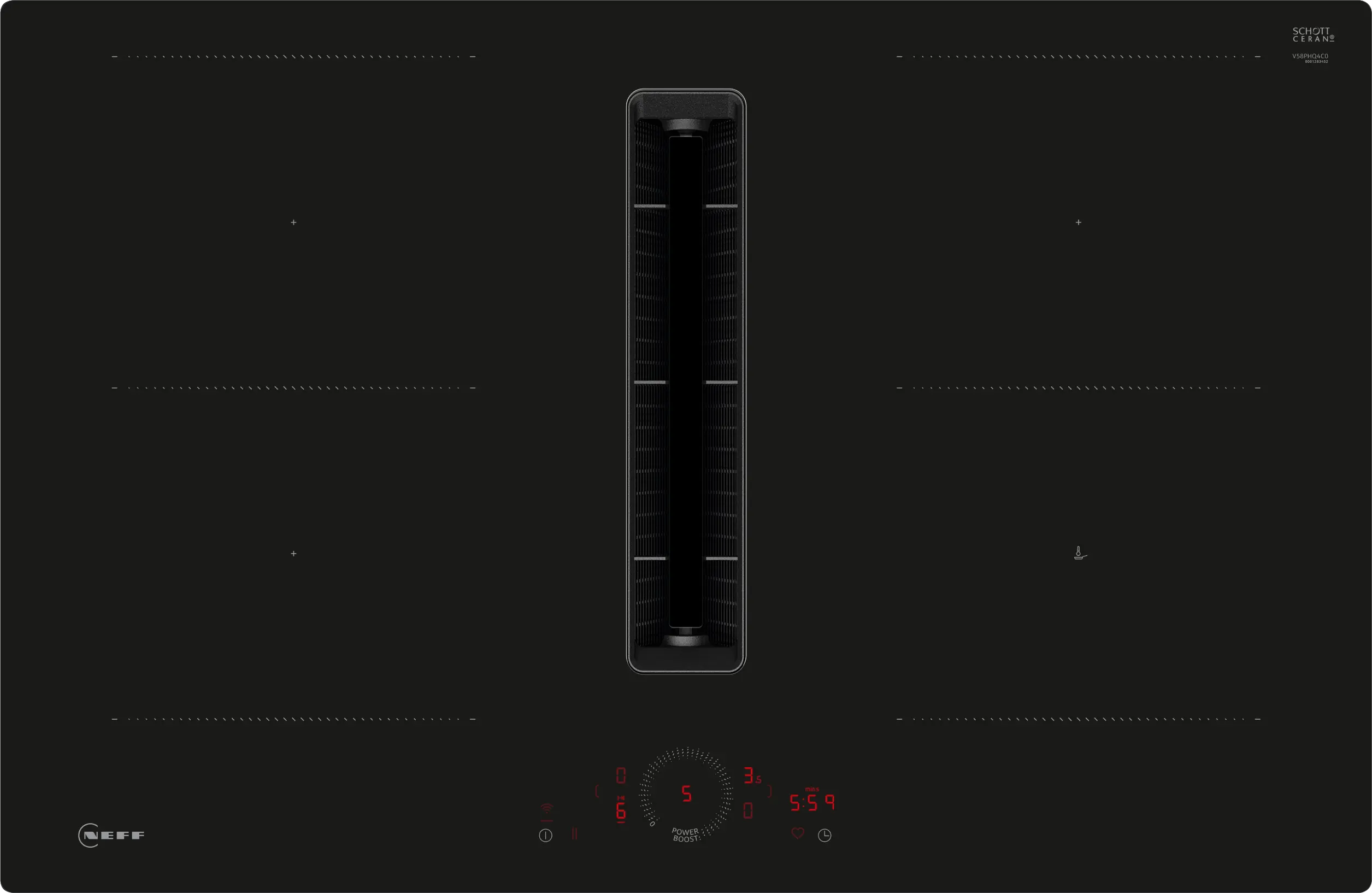 Electrocasnice - Plită cu inducție cu hotă integrată NEFF N70 V58PHQ4C0, 80 cm, CombiInduction, Twist Touch®, Home Connect, 622 m³/h, Negru