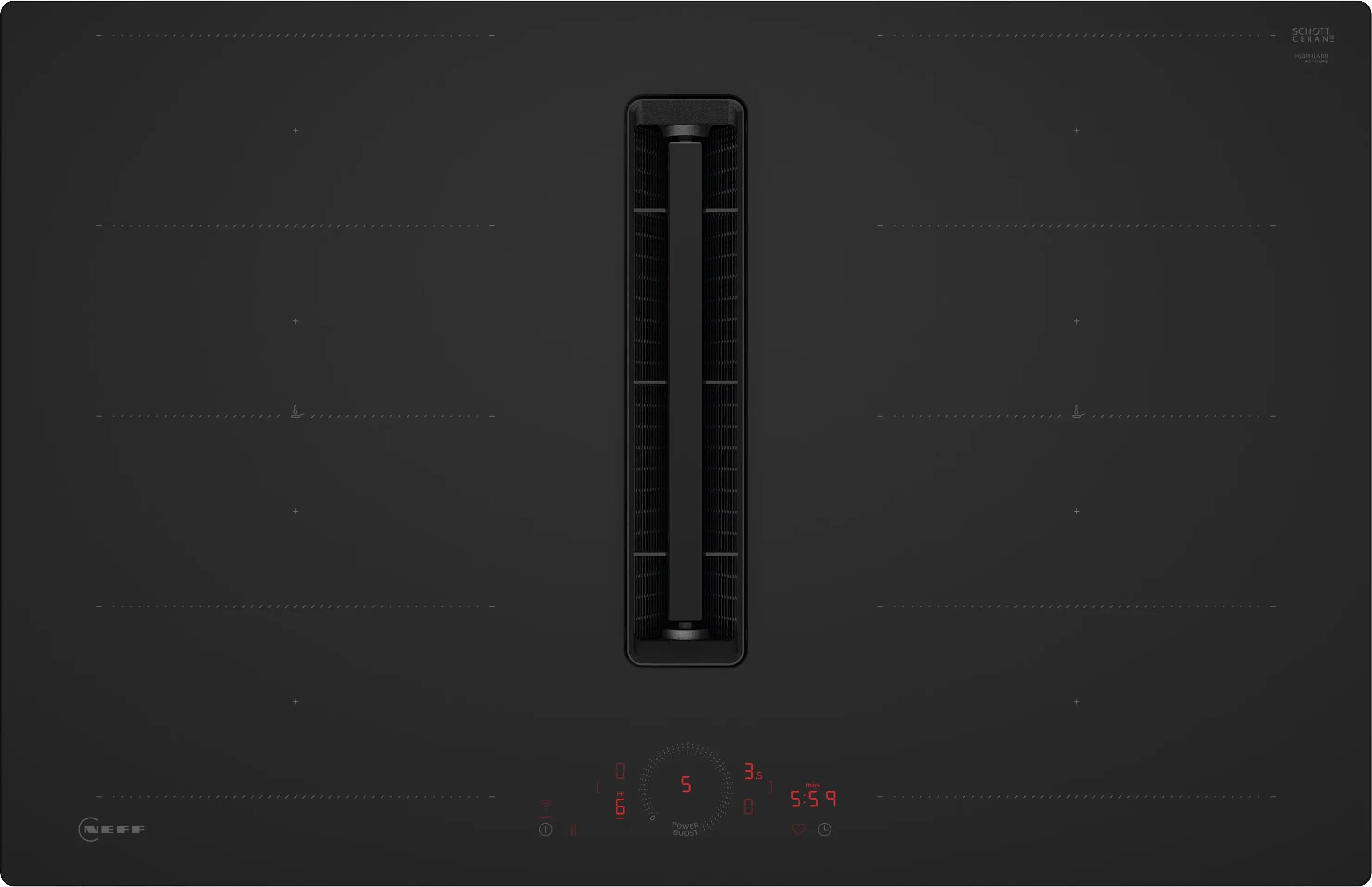 Electrocasnice - Plită cu inducție cu hotă integrată NEFF N70 V68PHL4B0, 80 cm, FlexInduction, Twist Touch®, Home Connect, 500 m³/h, Negru mat