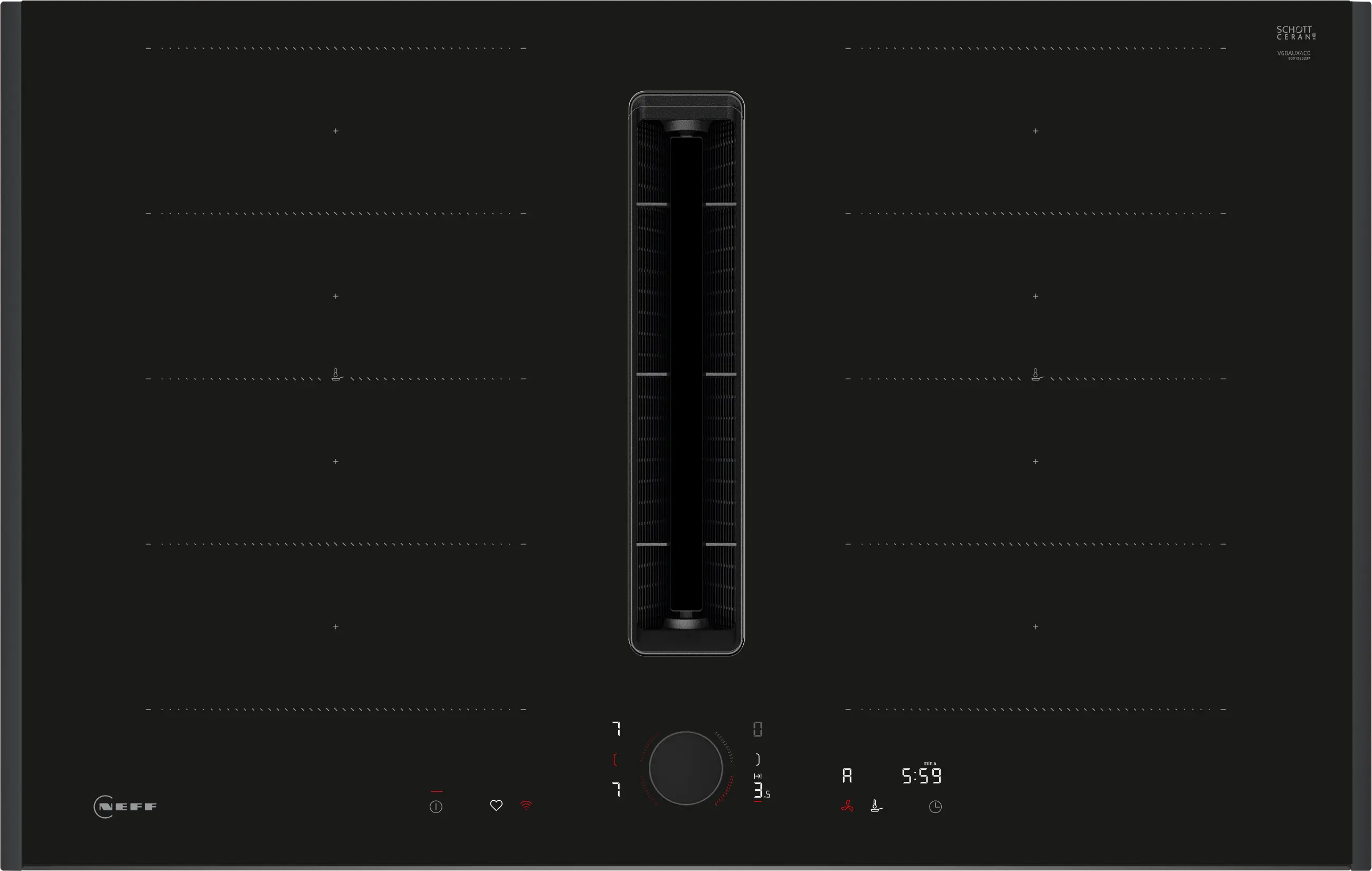 Electrocasnice - Plită cu inducție cu hotă integrată NEFF N90 V68AUX4C0, 80 cm, FlexInduction, Twist Pad®, 622 m³/h, Home Connect, Negru