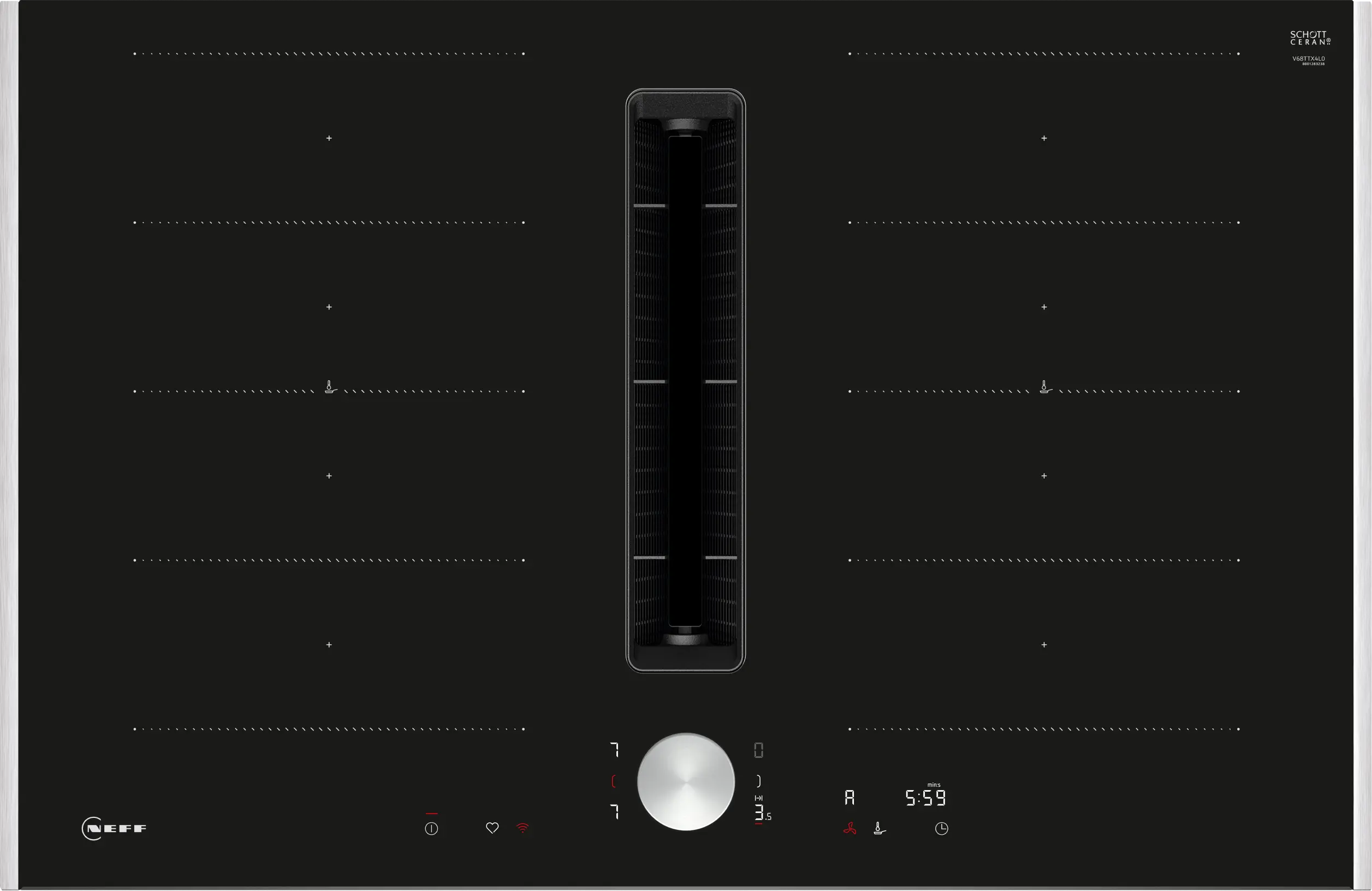Electrocasnice - Plită cu inducție cu hotă integrată NEFF N90 V68TTX4L0, 80 cm, FlexInduction, Twist Pad®, 622 m³/h, Negru mat