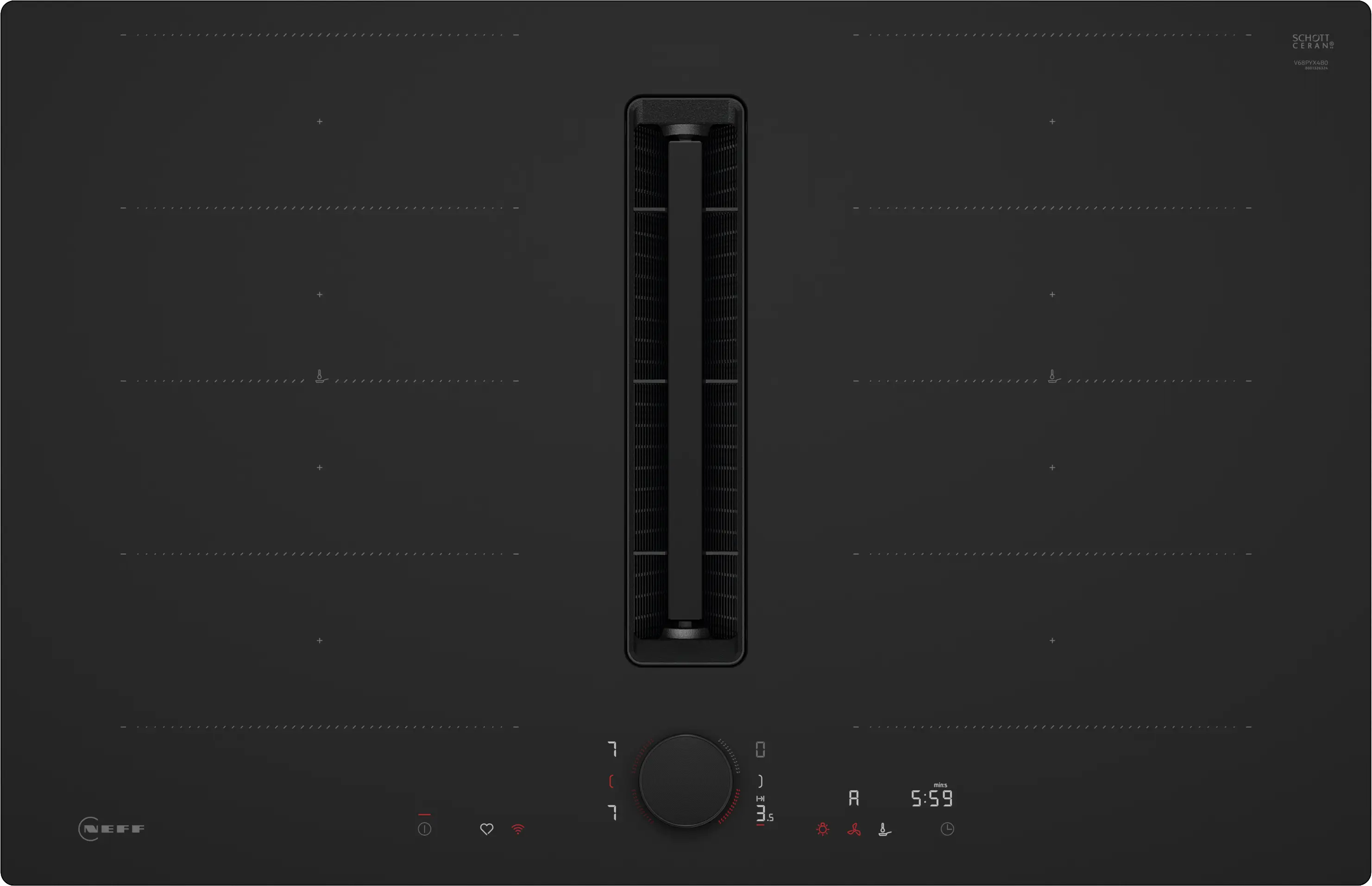 Electrocasnice - Plită cu inducție cu hotă integrată Neff V68PYX4B0, 80 cm, 4 zone gătit, 622 m³/h, Flex Induction, TwistPad Flex, Home Connect, Negru mat