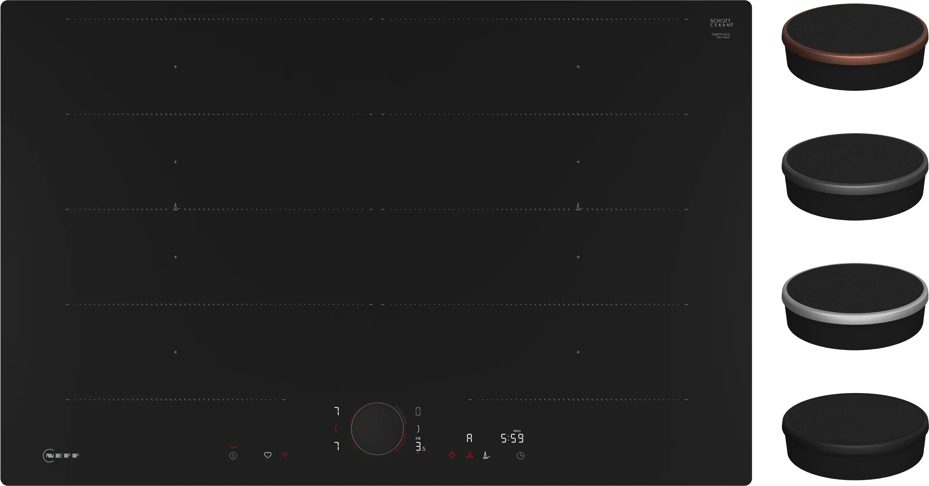 Electrocasnice - Plită cu inducție NEFF N90 T68PYY4C0, 80 cm, FlexInduction XL, Twist Pad Flex®, Home Connect, Frying Sensor, montaj flush, Negru
