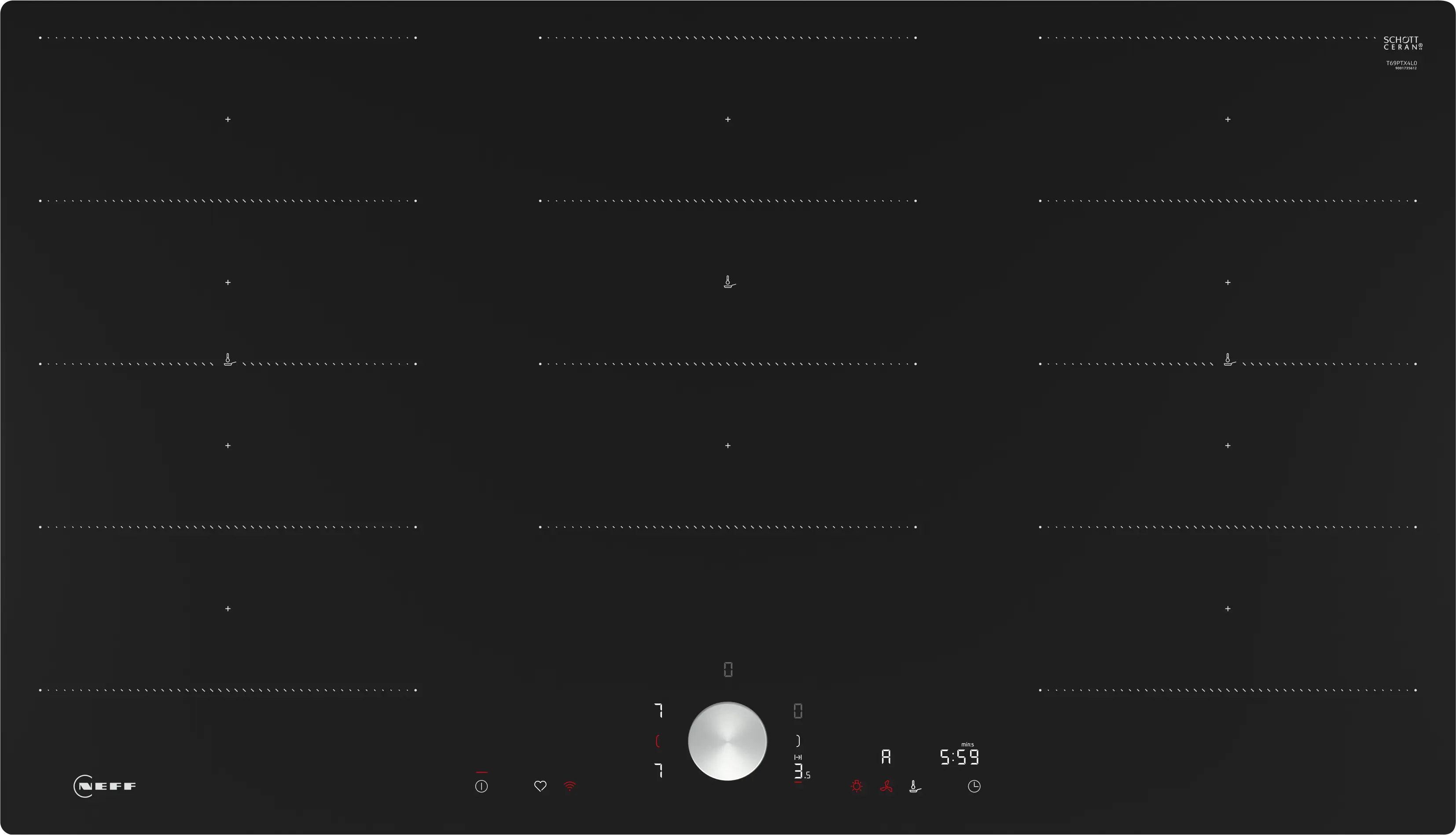 Electrocasnice - Plită cu inducție NEFF N90 T69PTX4L0, 90 cm, FlexInduction, TwistPad®, Home Connect, Frying Sensor, 5 zone, sticlă ceramică neagră