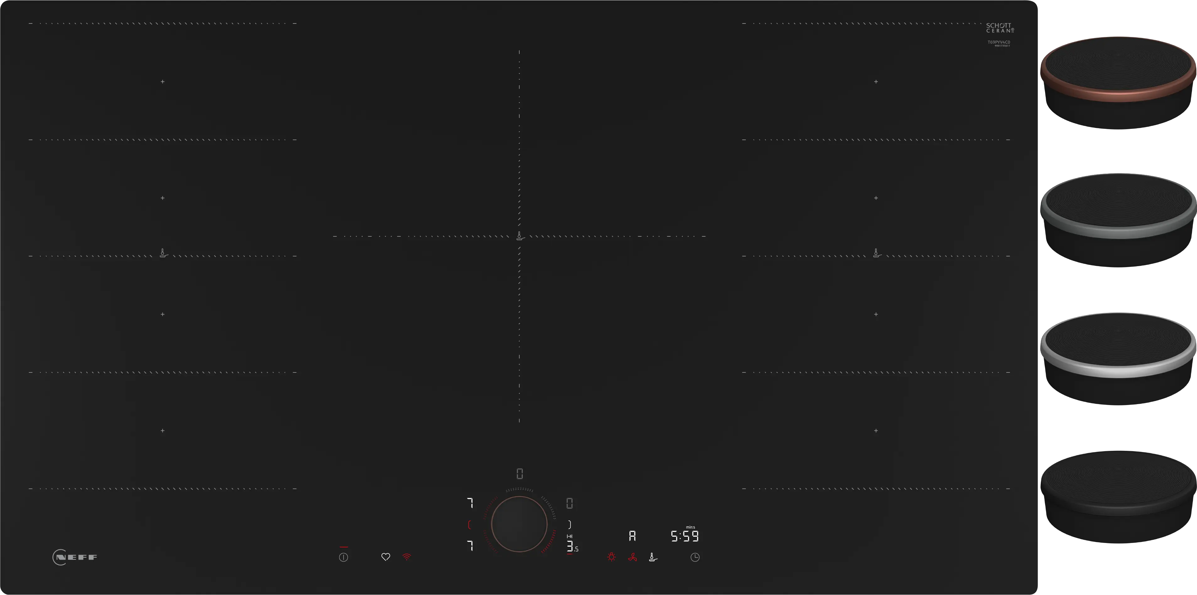 Electrocasnice - Plită cu inducție NEFF N90 T69PYV4C0, 90 cm, FlexInduction, Twist Pad Flex®, Home Connect, Frying Sensor, montaj flush, Negru