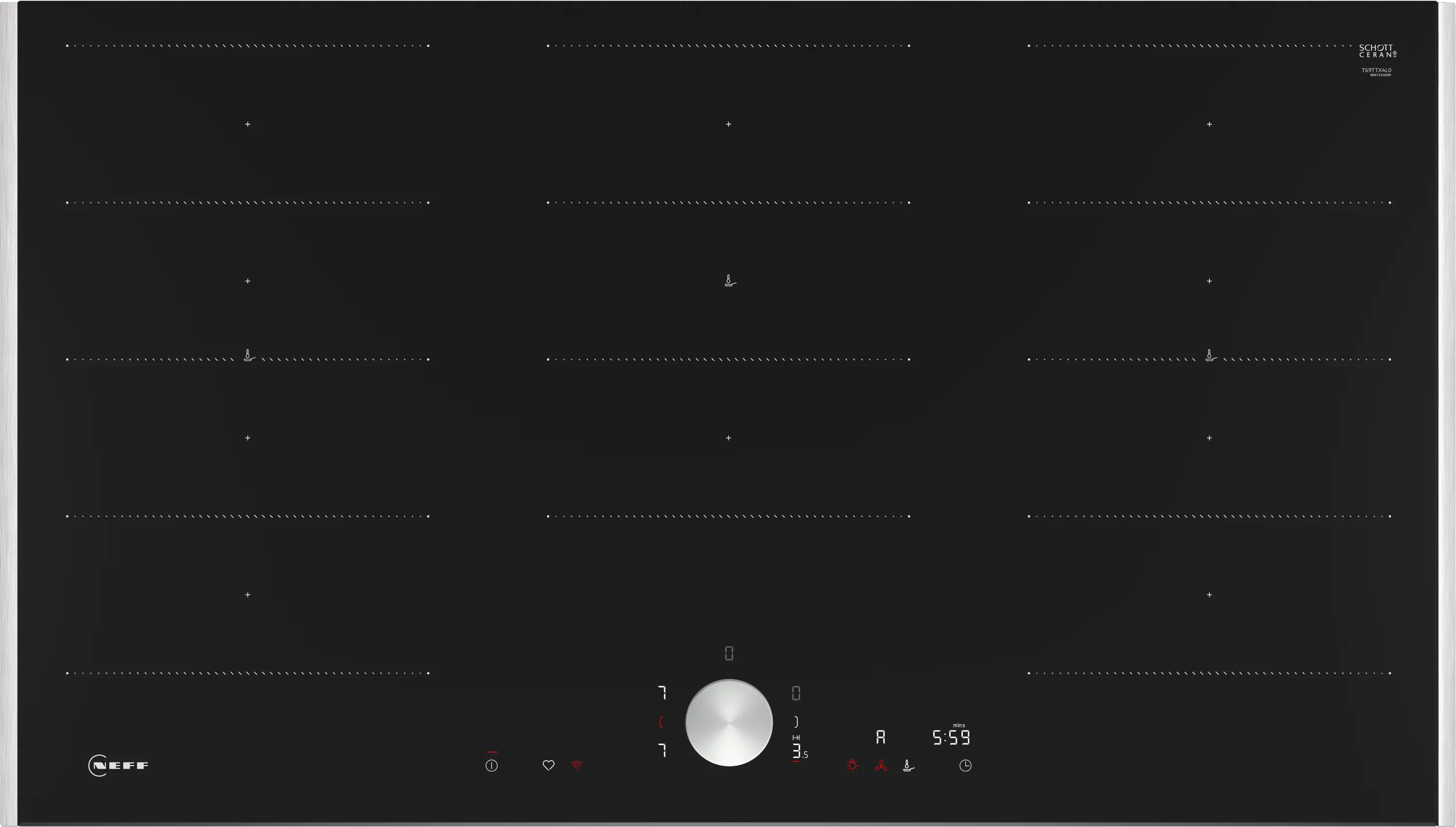 Electrocasnice - Plită cu inducție NEFF N90 T69TTX4L0, 90 cm, FlexInduction, TwistPad®, Home Connect, 5 zone, Frying Sensor, sticlă ceramică neagră