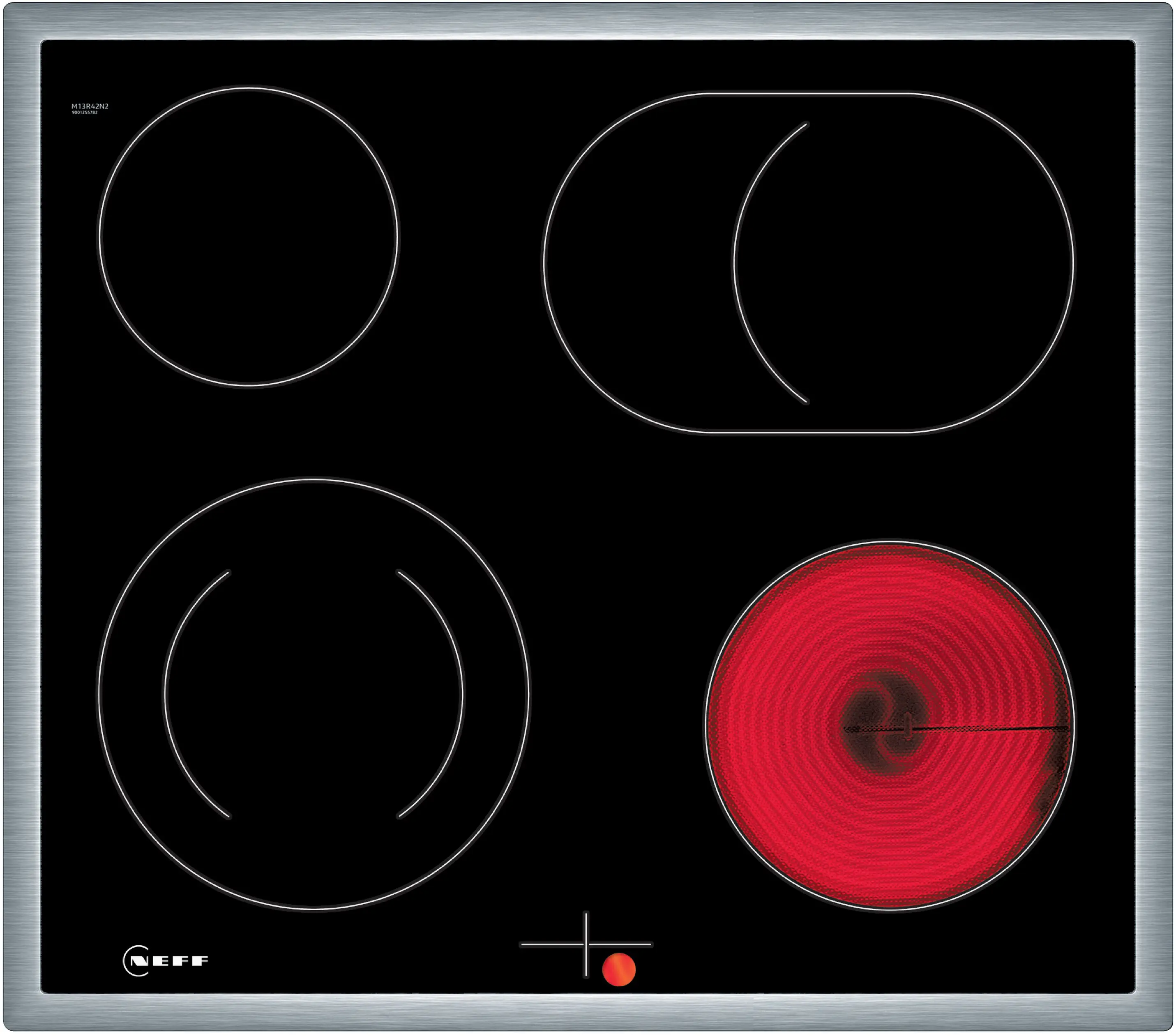 Electrocasnice - Plită electrică vitroceramică NEFF N50 M16SRF0L0, 60 cm, 4 zone, Roasting Zone, Dual-Circuit, control prin cuptor, ramă inox, sticlă ceramică neagră