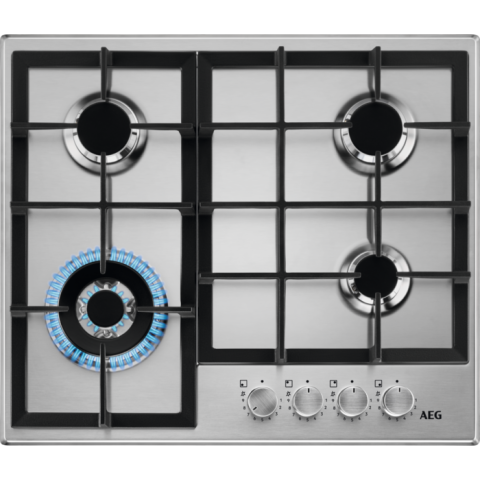 Plite gaz - Plita incorporabila AEG HGB64420SM, Gaz, 4 arzatoare, Aprindere electrica, Gratar fonta, 60 cm