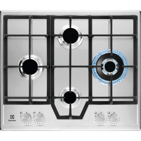 Aparate de gatit - Plita incorporabila Electrolux KGS64562SX, Gaz, 4 arzatoare, Arzator Wok. Aprindere electrica integrata, Dispozitiv siguranta, Gratare fonta, 60 cm, Inox