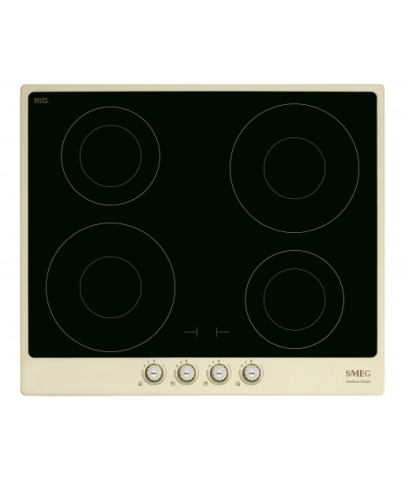 Plite inductie - Plita incorporabila Smeg Cortina SI764POM, Inductie, 4 zone gatit, Negru/Crem